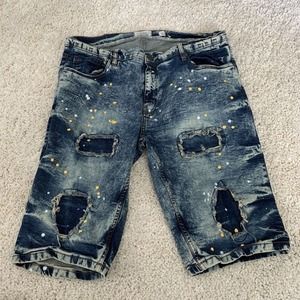 FWRD Denim Jean Shorts Mens 38 Paint Splatter Distressed Acid Wash Grunge Rap